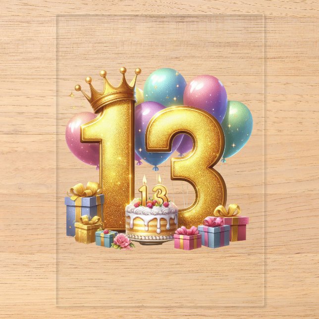 Goldener 13. Geburtstag Acryleinladungen (Vorderseite)