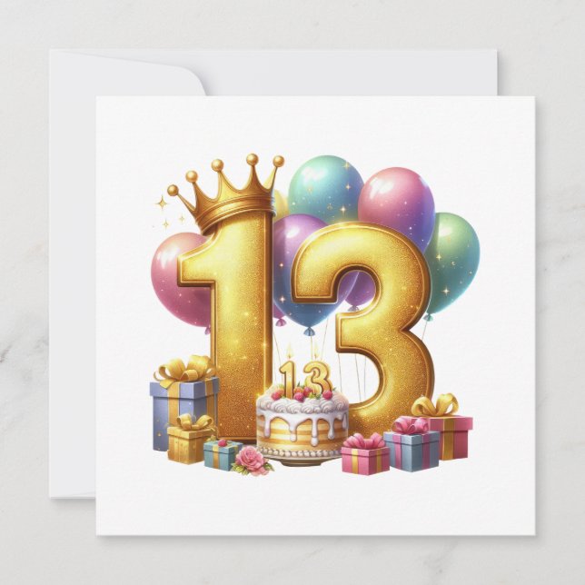 Goldener 13. Geburtstag Einladung (Vorderseite)