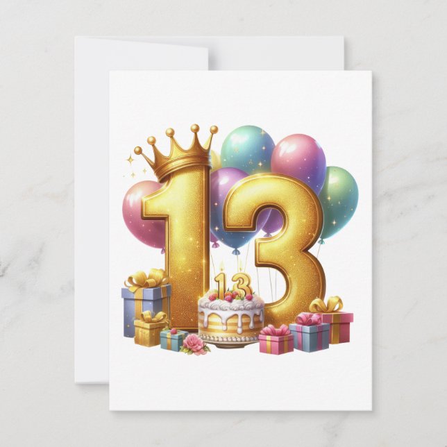 Goldener 13. Geburtstag Einladung (Vorderseite)