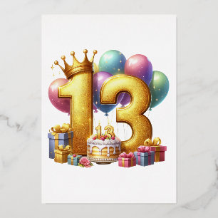 Goldener 13. Geburtstag Folieneinladung