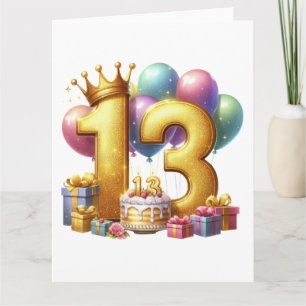 Goldener 13. Geburtstag Karte
