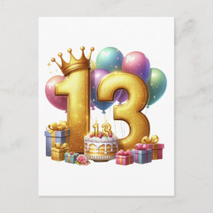 Goldener 13. Geburtstag Postkarte