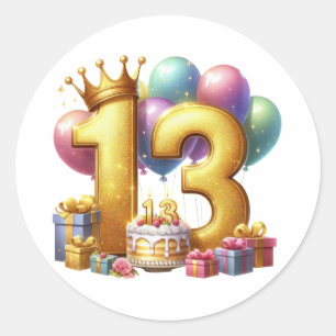 Goldener 13. Geburtstag Runder Aufkleber