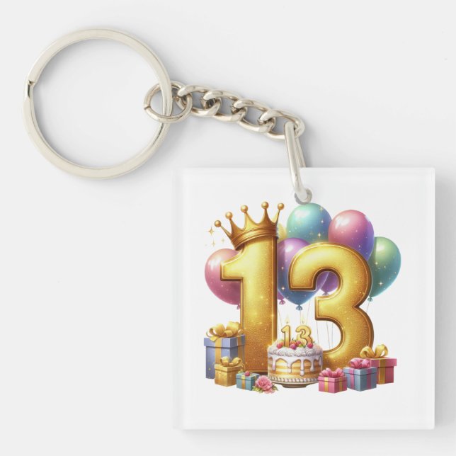 Goldener 13. Geburtstag Schlüsselanhänger (Vorderseite)