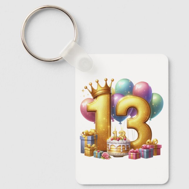 Goldener 13. Geburtstag Schlüsselanhänger (Vorderseite)