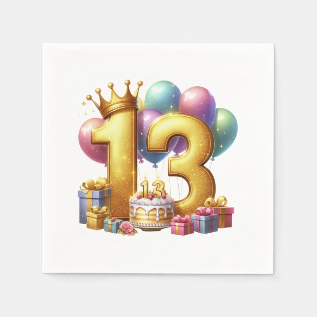 Goldener 13. Geburtstag Serviette (Vorderseite)