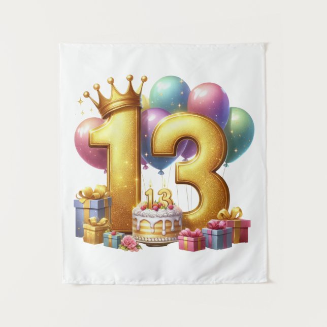 Goldener 13. Geburtstag Wandteppich (Vorderseite)