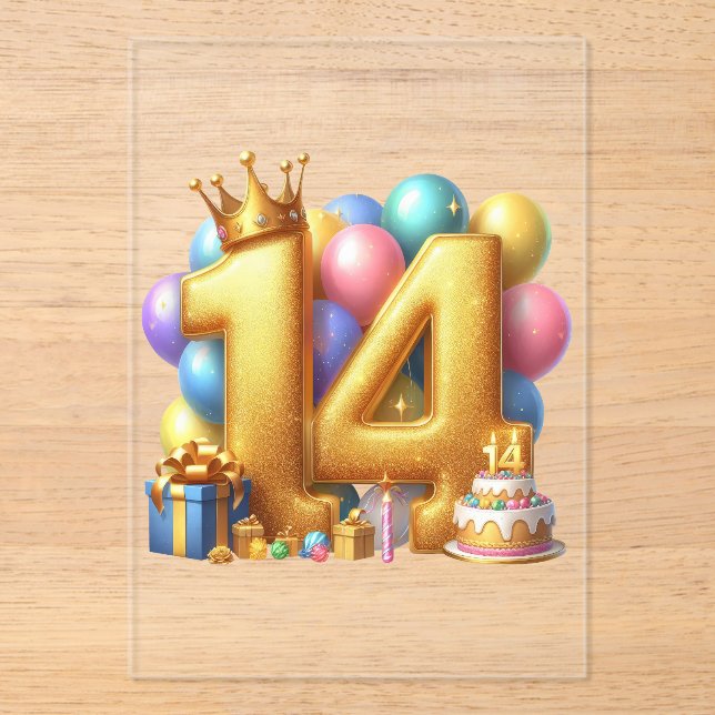 Goldener 14. Geburtstag Acryleinladungen (Vorderseite)