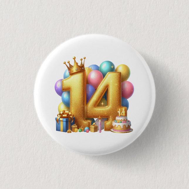 Goldener 14. Geburtstag Button (Vorderseite)