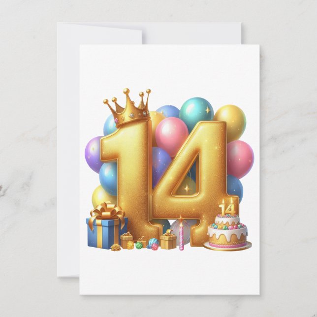Goldener 14. Geburtstag Dankeskarte (Vorderseite)