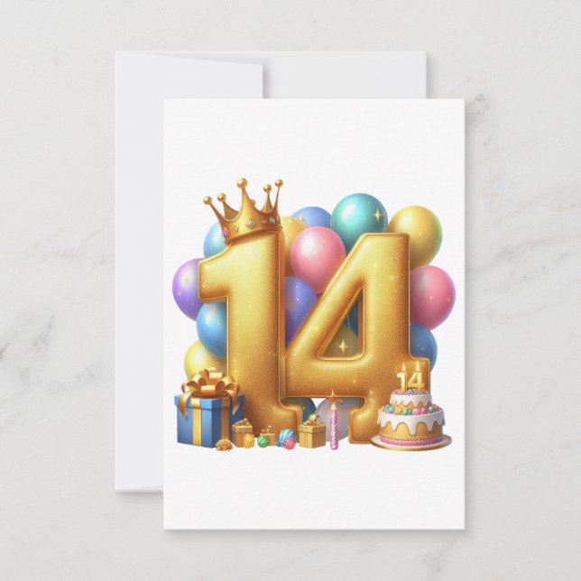 Goldener 14. Geburtstag Dankeskarte (Vorderseite)