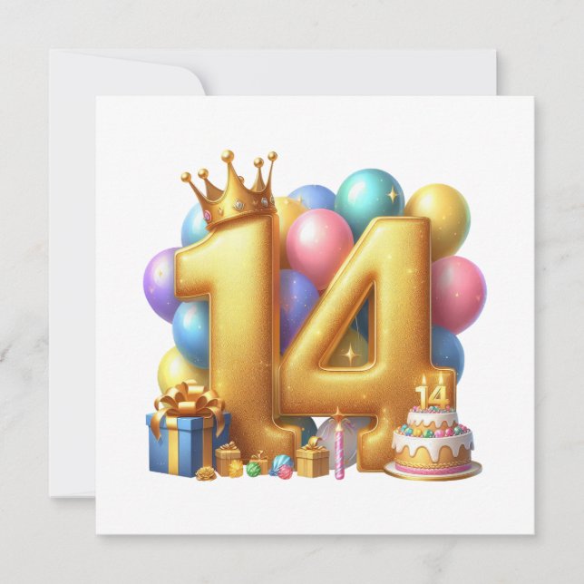 Goldener 14. Geburtstag Einladung (Vorderseite)