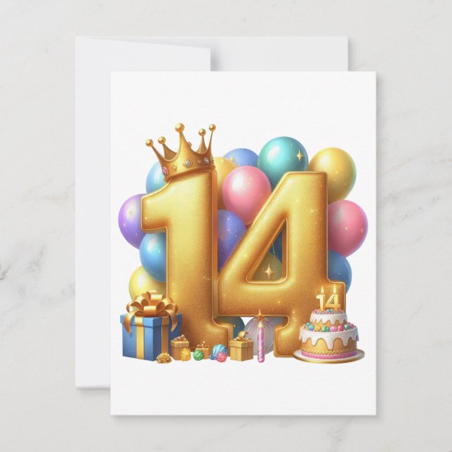 Goldener 14. Geburtstag Einladung (Vorderseite)