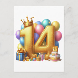 Goldener 14. Geburtstag Einladungspostkarte