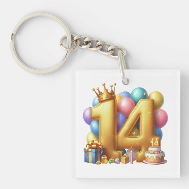 Goldener 14. Geburtstag Schlüsselanhänger (Vorderseite)