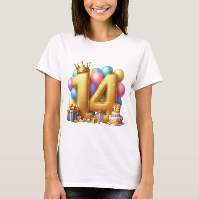 Goldener 14. Geburtstag T-Shirt (Vorderseite)