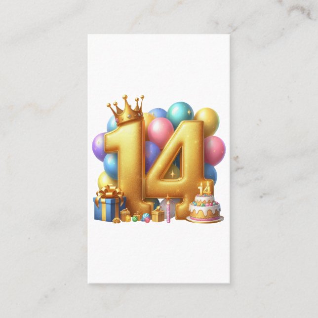 Goldener 14. Geburtstag Visitenkarte (Vorderseite)