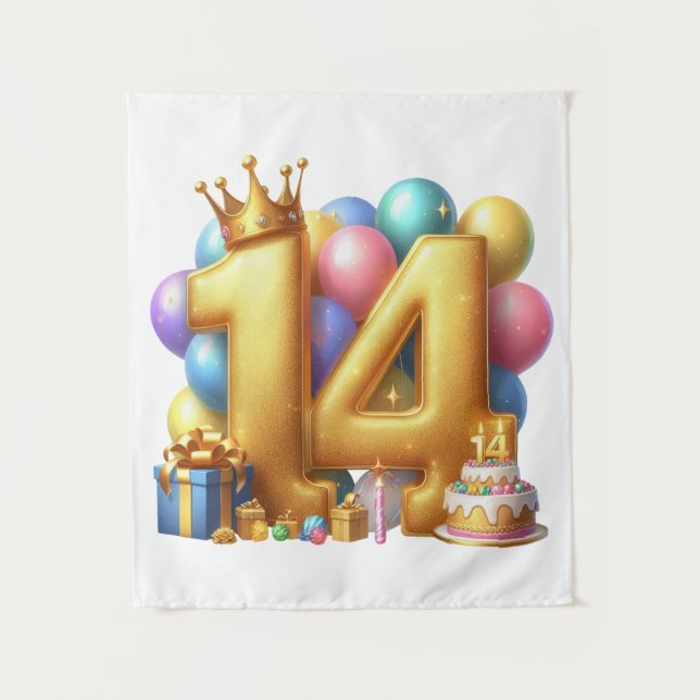 Goldener 14. Geburtstag Wandteppich (Vorderseite)