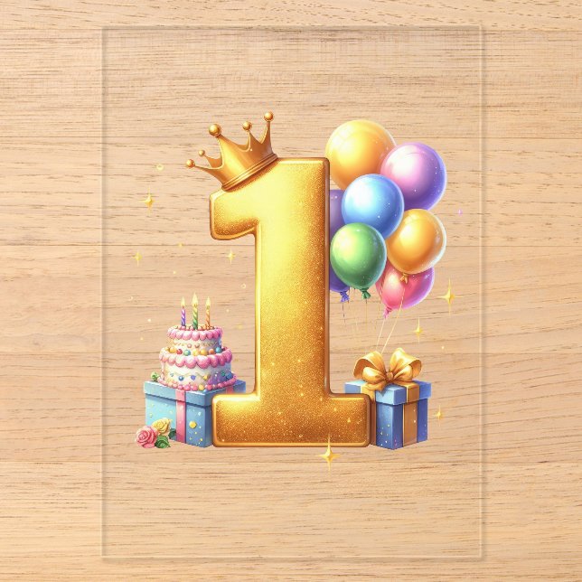 Goldener 1. Geburtstag Acryleinladungen (Vorderseite)