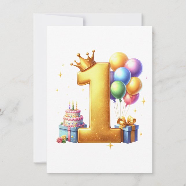 Goldener 1. Geburtstag Einladung (Vorderseite)