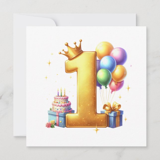 Goldener 1. Geburtstag Einladung (Vorderseite)