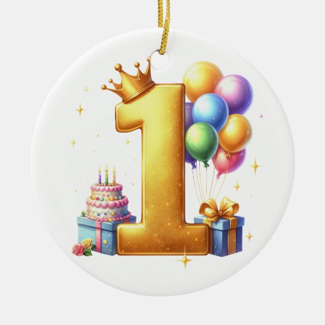 Goldener 1. Geburtstag Keramik Ornament (Vorne)