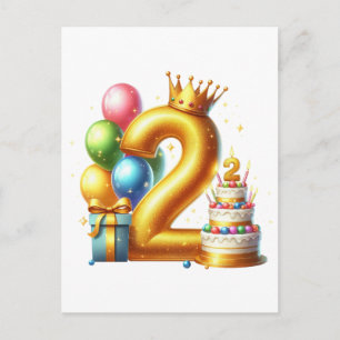 Goldener 2. Geburtstag Ankündigungspostkarte