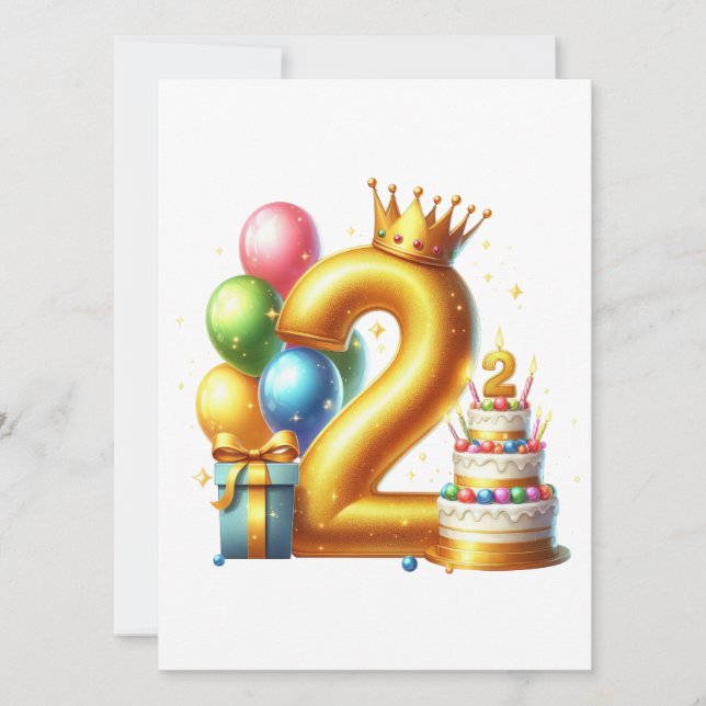 Goldener 2. Geburtstag Einladung (Vorderseite)