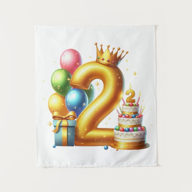 Goldener 2. Geburtstag Wandteppich (Vorderseite)