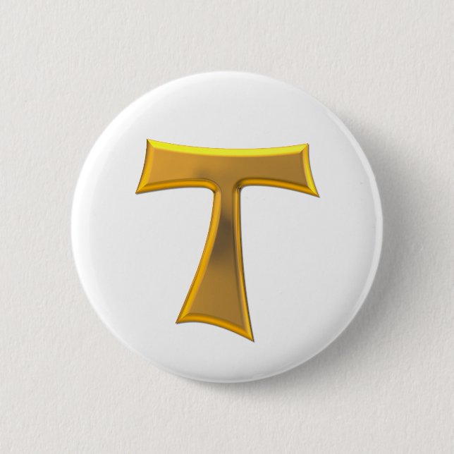 Goldener 3-D Blickfranziskanertau-Kreuz Button (Vorderseite)
