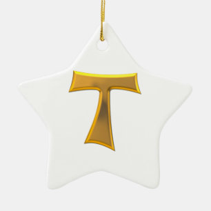 Goldener 3-D Blickfranziskanertau-Kreuz Keramik Ornament