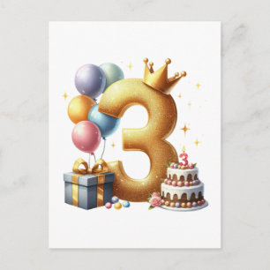 Goldener 3. Geburtstag Ankündigungspostkarte