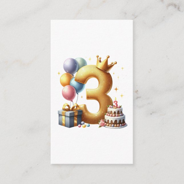 Goldener 3. Geburtstag Begleitkarte (Vorderseite)