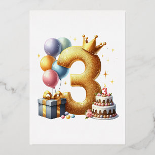 Goldener 3. Geburtstag Folieneinladung