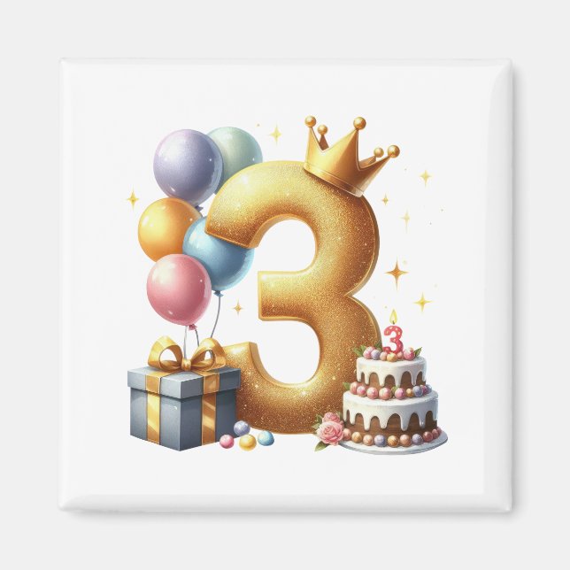 Goldener 3. Geburtstag Magnet (Vorne)