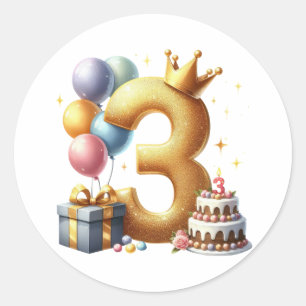 Goldener 3. Geburtstag Runder Aufkleber