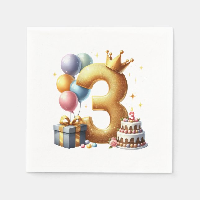 Goldener 3. Geburtstag Serviette (Vorderseite)
