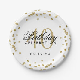 Goldener 40. Geburtstag Glitzer Confetti White Pappteller