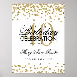 Goldener 40. Geburtstag Glitzer Confetti White Poster