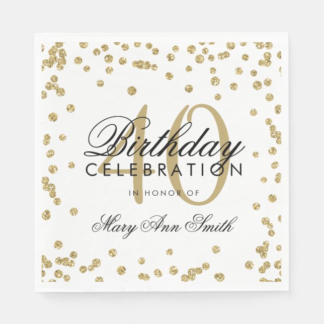 Goldener 40. Geburtstag Glitzer Confetti White Serviette (Vorderseite)