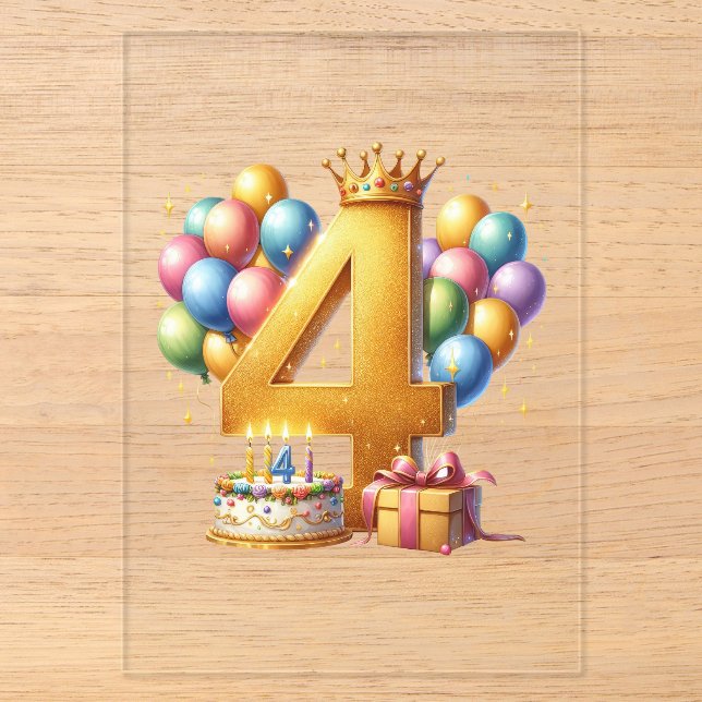 Goldener 4. Geburtstag Acryleinladungen (Vorderseite)