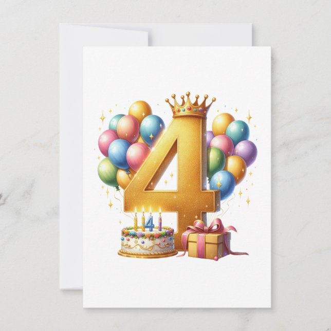 Goldener 4. Geburtstag Einladung (Vorderseite)