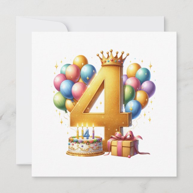 Goldener 4. Geburtstag Einladung (Vorderseite)