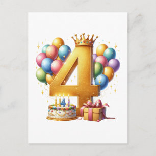 Goldener 4. Geburtstag Feiertagspostkarte