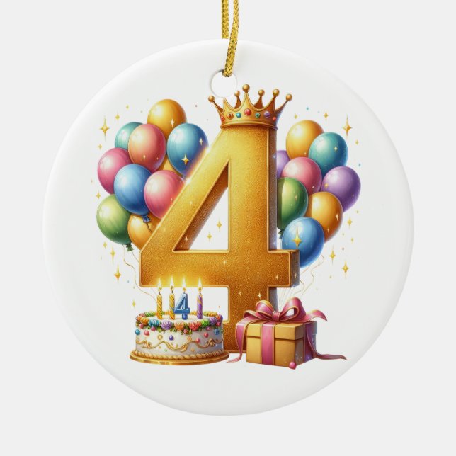 Goldener 4. Geburtstag Keramik Ornament (Vorne)