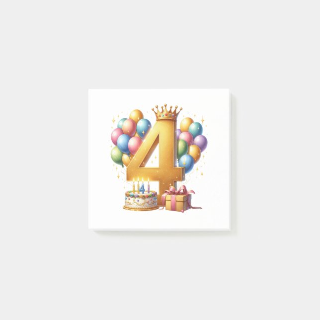 Goldener 4. Geburtstag Post-it Klebezettel (Vorderseite)