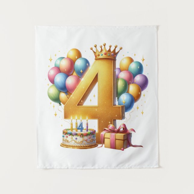 Goldener 4. Geburtstag Wandteppich (Vorderseite)