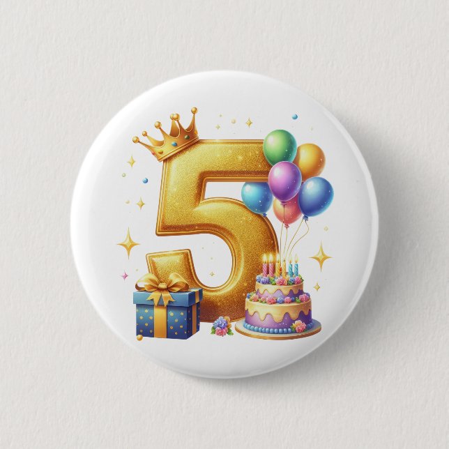 Goldener 5. Geburtstag Button (Vorderseite)