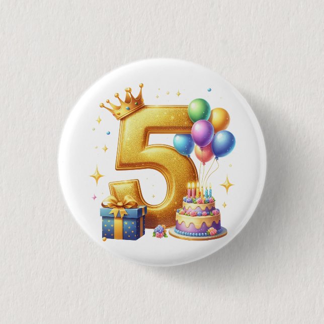 Goldener 5. Geburtstag Button (Vorderseite)