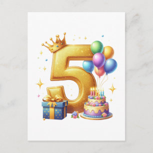 Goldener 5. Geburtstag Feiertagspostkarte